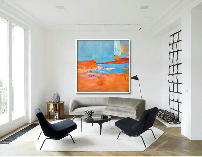 Oversized Contemporary Art,Multicolor Abstract Painting,Red,Blue,Orange,Yellow,Pink